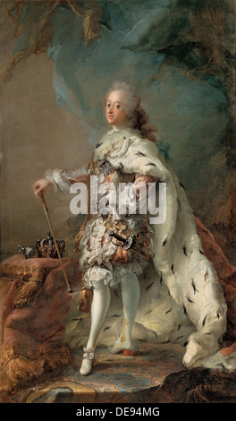 Portrait of Frederik V (1723-1766) in Anointment Robe, c. 1750. Artist: Pilo, Carl Gustaf (1711-1793) Stock Photo