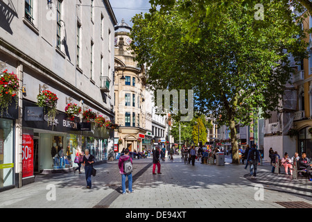 Shops on Queen Street in the city centre, Cardiff, South Glamorgan, Wales, UK Stock Photo