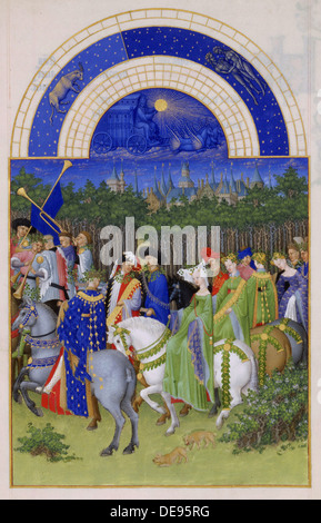 May (Les Très Riches Heures du duc de Berry), 1412-1416. Artist: Limbourg brothers (active 1385-1416) Stock Photo