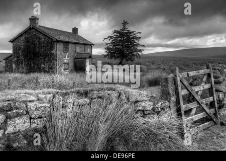 Nun's Cross Farm 'Ditsworthy Warren House', is an isolated, derelict old farmhouse near Princetown on Dartmoor Stock Photo