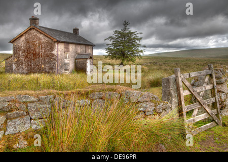 Nun's Cross Farm 'Ditsworthy Warren House', is an isolated, derelict old farmhouse near Princetown on Dartmoor Stock Photo