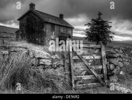 Nun's Cross Farm 'Ditsworthy Warren House', is an isolated, derelict old farmhouse near Princetown on Dartmoor Stock Photo