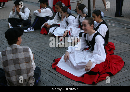 Members of folk groups Gero Axular in Basque folk costume during the 47th Folklore Festival in Zagreb, Croatia on July 19,2013 Stock Photo