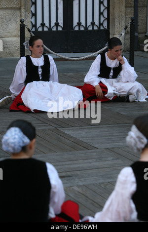 Members of folk groups Gero Axular in Basque folk costume during the 47th Folklore Festival in Zagreb, Croatia on July 19,2013 Stock Photo