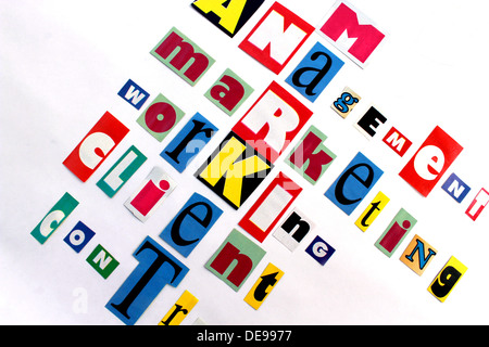 main components of market and business in multicolored letters Stock Photo