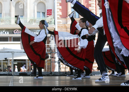 Members of folk groups Gero Axular in Basque folk costume during the 47th Folklore Festival in Zagreb, Croatia on July 18,2013 Stock Photo