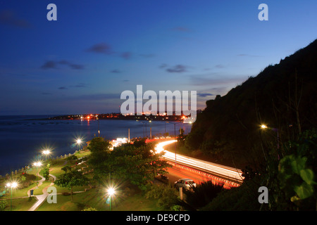 Park lit up at seaside at night, Tenneti Park, Bay of Bengal, Visakhapatnam, Andhra Pradesh, India Stock Photo