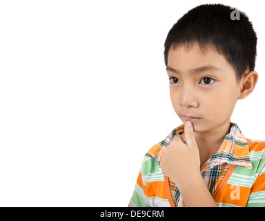 thinking boy teen ideas handsome content isolated on white human face expression facial expression horizontal african american Stock Photo