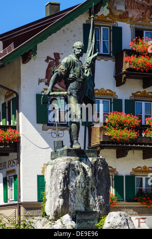 Smith of Kochel monument in front of the inn to post, Kochel am See, Upper Bavaria, Bavaria, Germany Stock Photo