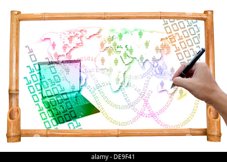 abstract background binary hand blue business code coding communication computer cyberspace data design digital digitally online Stock Photo