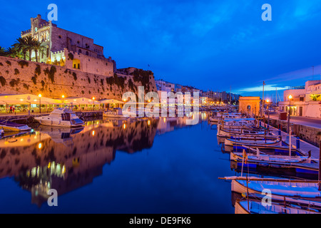 Sunset view over the old harbour, Ciutadella, Minorca or Menorca, Balearic Islands, Spain Stock Photo