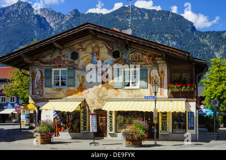 Germany, Bavaria, Werdenfels, Garmisch-Partenkirchen, Garmisch, Painted House, Lüftlmalerei, Mural Stock Photo