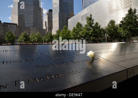 Bronze Plates with Victims Names, National September 11 Memorial, Manhattan, New York City, New York, USA Stock Photo