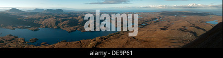 Canisp, Cul Mor and Suilven over Loch Assynt, from the Spidean Coinich top of Quinag, Sutherland, Scotland, UK. Stock Photo