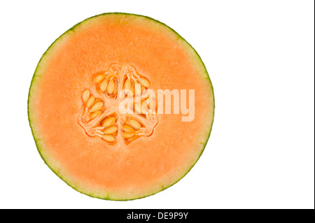 One sliced orange honeydew melon isolated in white background Stock Photo