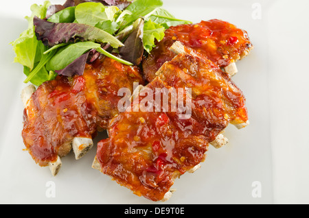 barbecue pork ribs with salad Stock Photo