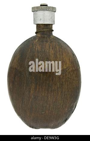 vintage wood veneer canteen isolated over white, clipping path Stock Photo