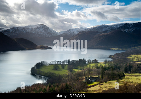 Ullswater from Gowbarrow Fell in Winter, Lake District National Park, Cumbria, England, UK Stock Photo