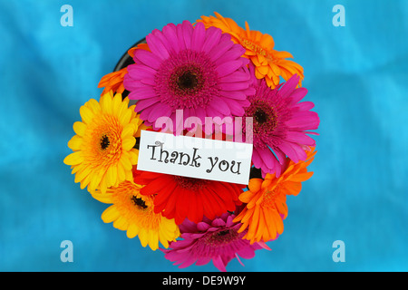 Thank you card with colorful gerbera daisies Stock Photo