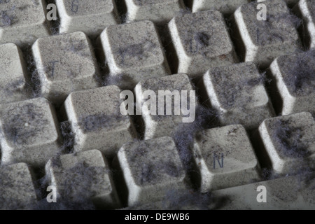 unused computer keyboard covered in dust and cobwebs Stock Photo