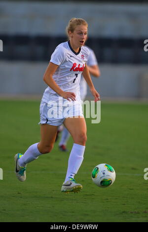 Kennesaw, Georgia.  USA.   September 13, 2013.   Bethany Bunker dribbles the ball during Ole Miss' 2-1 win over Kennesaw State at Fifth Third Bank Stadium.  Women's NCAA Division I Soccer. Stock Photo