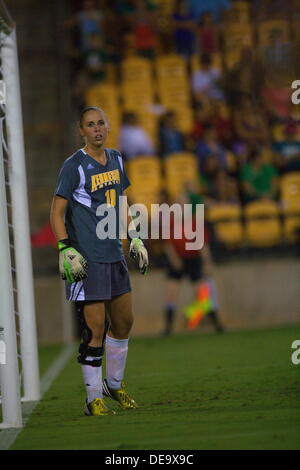 Kennesaw, Georgia.  USA.   September 13, 2013.   KSU goalie Olivia Sturdivant tends net during Ole Miss' 2-1 win over Kennesaw State at Fifth Third Bank Stadium.  Women's NCAA Division I Soccer. Stock Photo