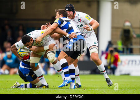 BATH, UK - Saturday 14th September 2013. Leicester's Steve Mafi carries the ball. Action from the Aviva Premiership match between Bath Rugby and Leicester Tigers. Credit:  Graham Wilson/Alamy Live News Stock Photo