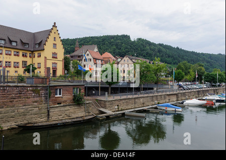 Harbor of river Tauber  in Wertheim, Baden-Wuerttemberg, Germany Stock Photo