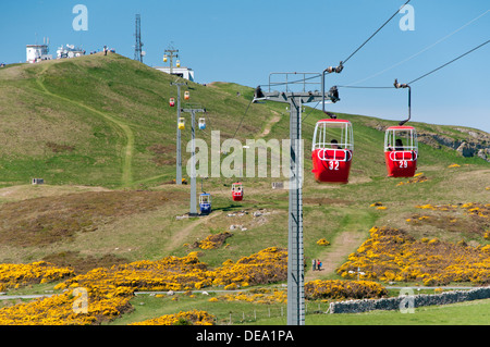 Llandudno Cable Car on The Great Orme and Great Orme Cable Car Station, Llandudno, North Wales, UK Stock Photo