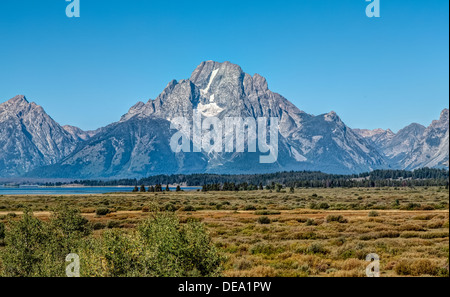This is an image of Mount Moran, part of the Grand Tetons in Wyoming. Stock Photo