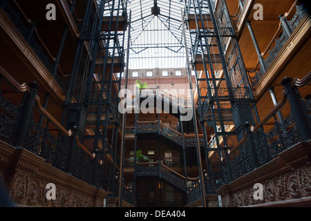 A view of the interior of the Bradbury Building in downtown Los Angeles, California Stock Photo