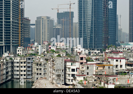 Xian Cun village and at the background some of the tallest buildings in ...