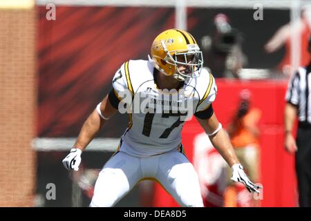 Sept. 14, 2013: Southern Miss safety David Bertucci #17 breaks down checking to see where the ball is going. .The Arkansas Razorbacks defeated the Southern Miss Golden Eagles 24-3 in Fayetteville, AR. Richey Miller/CSM Stock Photo