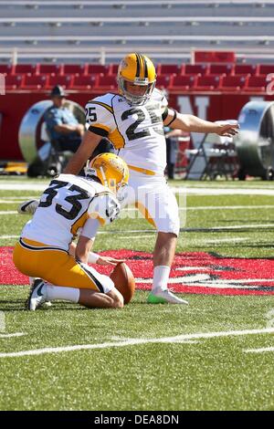 Sept. 14, 2013: Southern miss kicker Corey Acosta #25 warms up before the game. The Arkansas Razorbacks defeated the Southern Miss Golden Eagles 24-3 in Fayetteville, AR. Richey Miller/CSM Stock Photo