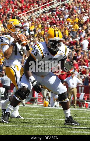 Sept. 14, 2013: Southern Miss right guard Fred Moore #63 drops into pass protection. The Arkansas Razorbacks defeated the Southern Miss Golden Eagles 24-3 in Fayetteville, AR. Richey Miller/CSM Stock Photo