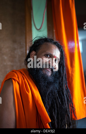 Indian Sadhu with dreadlocks portrait Stock Photo