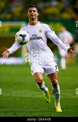 Villareal, Spain. 14th Sep, 2013. Midfielder Cristiano Ronaldo of Real Madrid reacts During the La Liga Game between Villareal CF and Real Madrid from Villareal, Castellon Credit:  Action Plus Sports/Alamy Live News Stock Photo