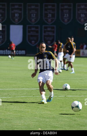 Washington DC, US. September 14, 2013,  DC United hosts LA Galaxy at RFK. DC United ties LA Galaxy 2-2. LA Galaxy's Midfielder Landon Donovan warms up before the game against DC United. © Khamp Sykhammountry Stock Photo