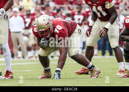 September 14, 2013: Florida State Seminoles offensive linesman Josue Matias (70) during the game between the Florida State Seminoles and the Nevada Wolf Pack at Doak S. Campbell Stadium. Stock Photo