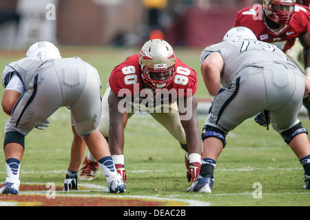 September 14, 2013: Florida State Seminoles defensive tackle Eddie Goldman (90) during the game between the Florida State Seminoles and the Nevada Wolf Pack at Doak S. Campbell Stadium. Stock Photo