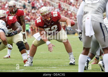 September 14, 2013: Florida State Seminoles offensive linesman Bryan Stork (52) during the game between the Florida State Seminoles and the Nevada Wolf Pack at Doak S. Campbell Stadium. Stock Photo