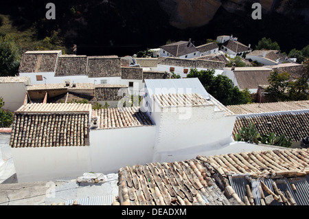 View over town rooftops, Pueblo blanco (Whitewashed village), Montefrio, Granada Province, Andalusia, Spain, Western Europe.