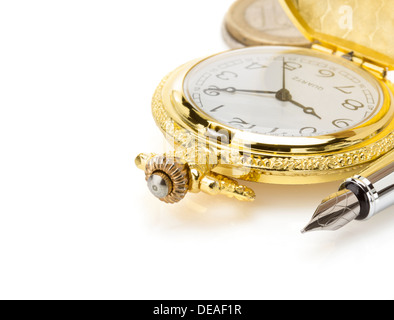 watch and ink pen isolated on white background Stock Photo