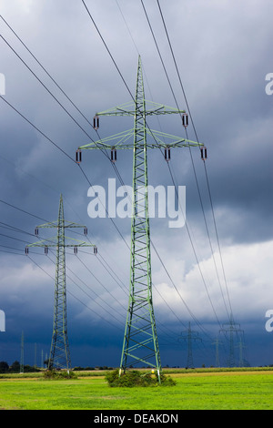 High voltage power lines, Velky Borek, Melnik district, Stredocesky region, Czech Republic, Europe Stock Photo