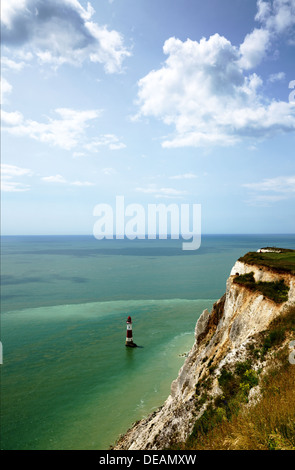 View of the lighthouse at the chalk cliffs of Beachy Head, East Sussex, England Stock Photo