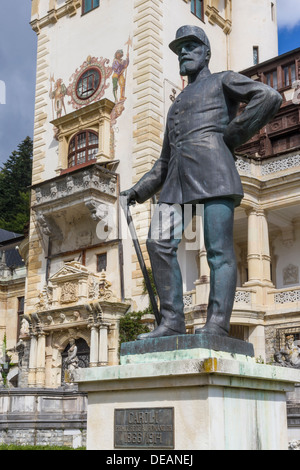 Romania Wallachia, Sinaia, Peles castle, King Carol I statue Stock Photo