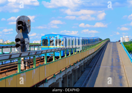 View of Metro bridge over Dnieper, Kiev, Ukraine Stock Photo
