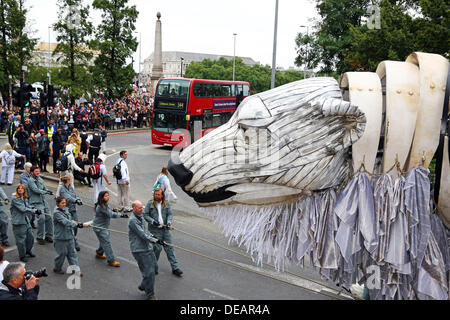 London, UK. 15th September 2013. Greenpeace Save the Arctic Demonstration with Aurora the Polar Bear in London Credit:  Paul Brown/Alamy Live News Stock Photo