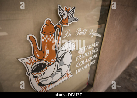 Breakfast Cafe sign, Chartres, Eure-et-Loir, Centre, France Stock Photo