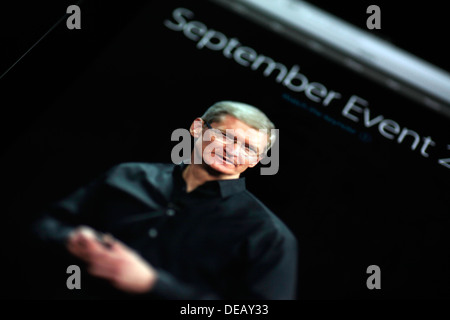 The photo of Tim Cook (the current CEO of Apple Inc.) displayed in an Apple iPad Stock Photo